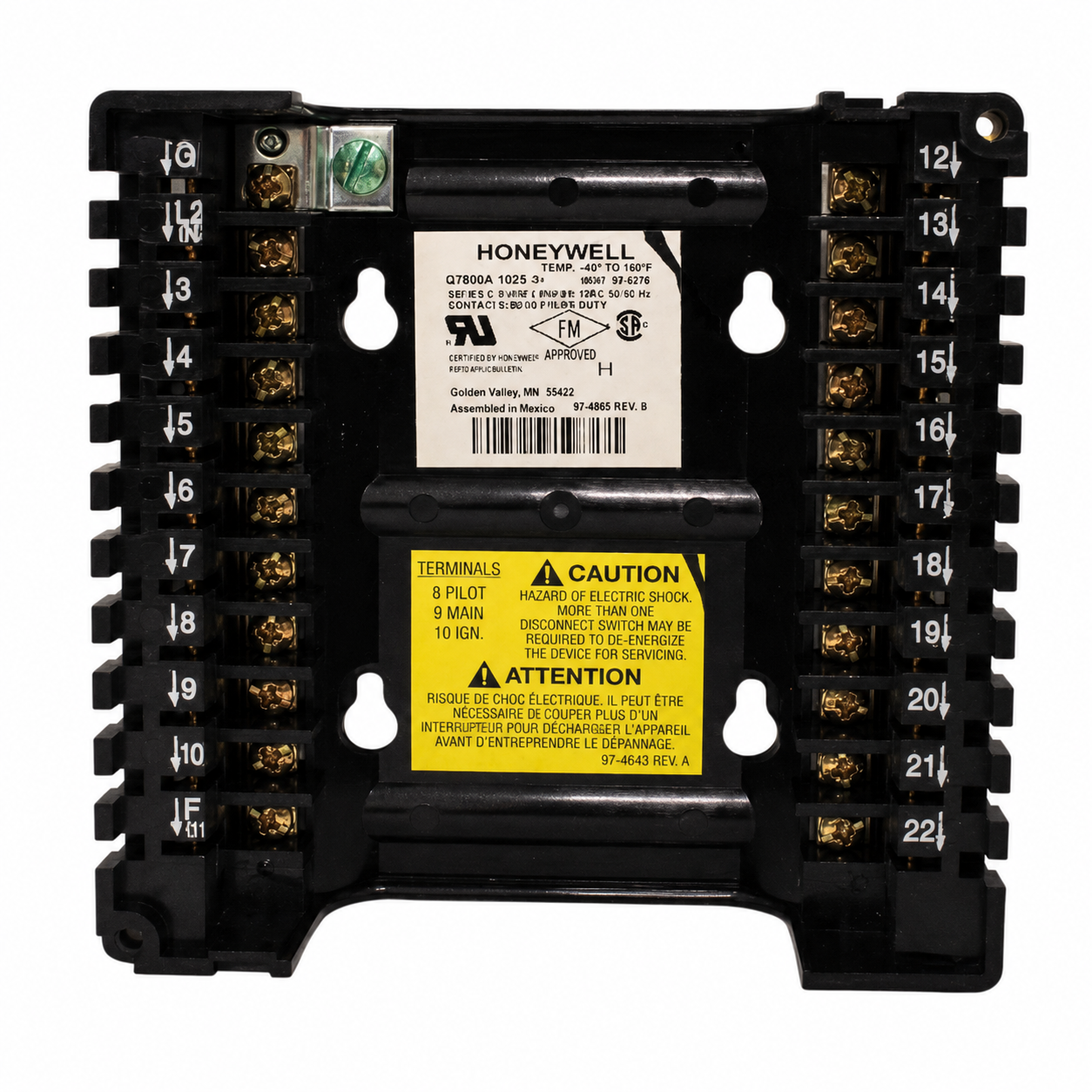 Honeywell Q7800A1005 Panel Mount 22-Terminal Universal Wiring Subbase