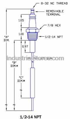 Combustion Depot CD6028-SPECIAL Aftermarket Flame Rod 1/2-14NPT
